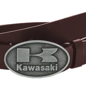 Kožený moto opasek se sponou Kawasaki hnědý Zlevněný