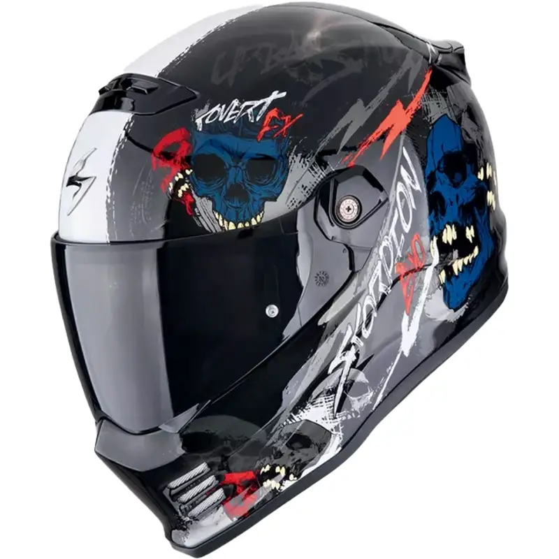Integrální helma na motorku Scorpion COVERT FX SKULLZ černo-šedo-červená Nakupujte Hned