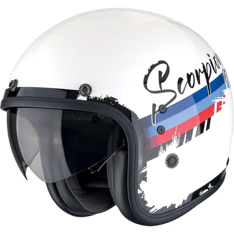 Otevřená helma na motorku Scorpion Belfast Evo ADONIS bílo-červeno-modrá Rychlé Dodání