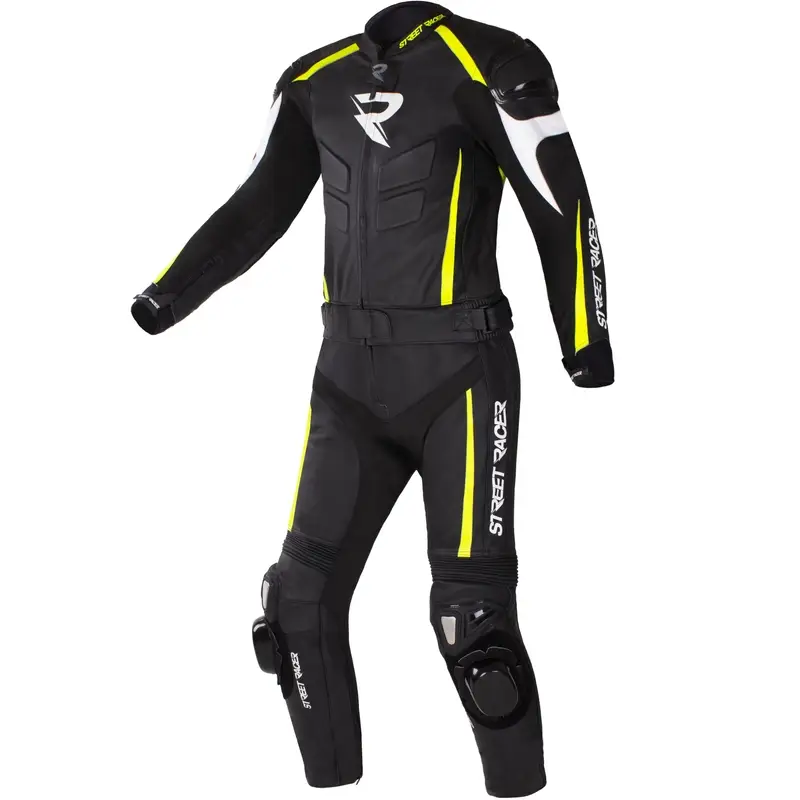 Kožená kombinéza na motorku Street Racer Fast Track 2.1 černo-fluo žluto-bílá Speciální Cena