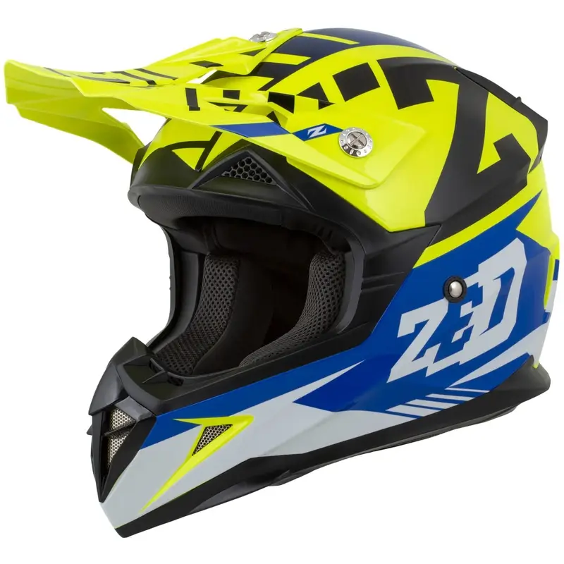 Must-Have Dětská motokrosová helma na motorku ZED X1.9D Targa fluo žluto-modro-černo-bílá