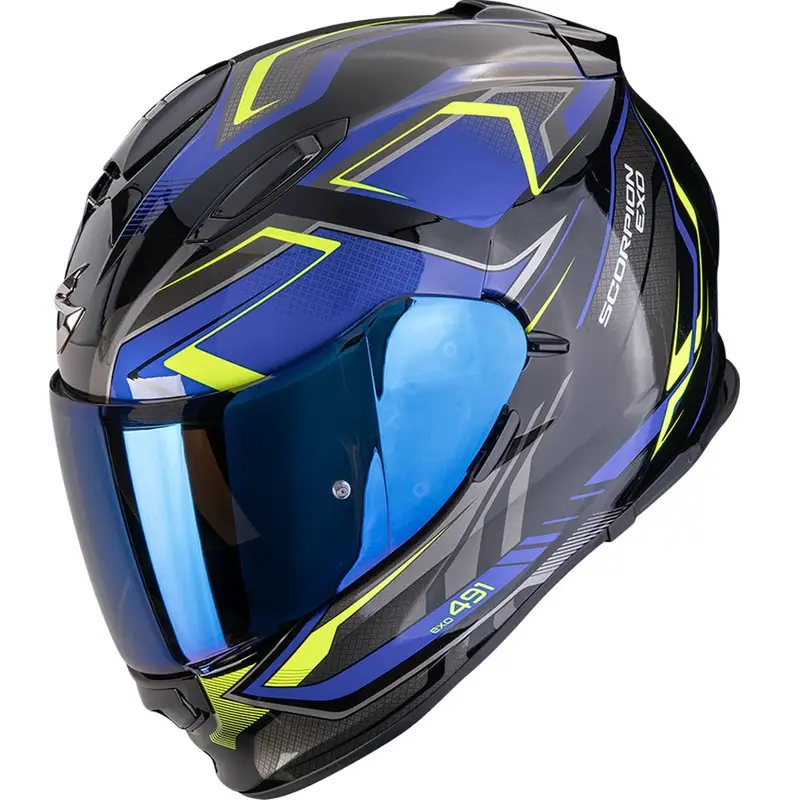 Integrální helma na motorku Scorpion EXO-491 Zumo černo-modro-fluo žlutá Expresní Doručení