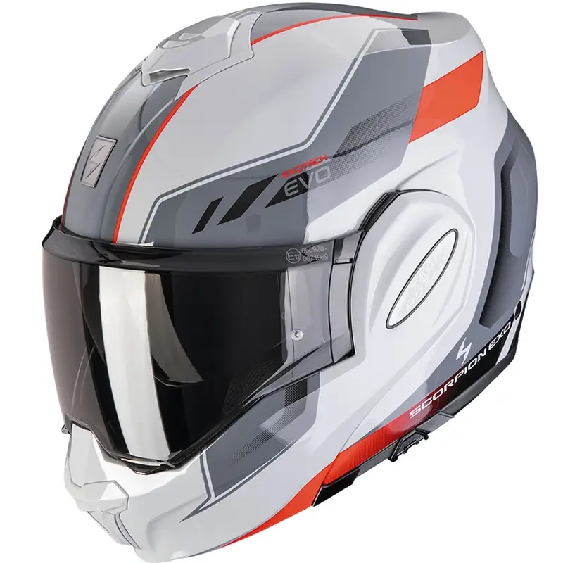 Překlápěcí helma na motorku Scorpion EXO-TECH EVO Socius šedo-červená Koupit Online