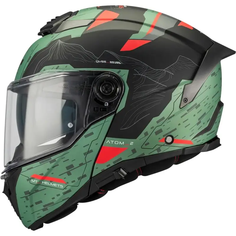Výklopná helma na motorku MT Atom 2 SV Highlands C6 matná zeleno-černo-červená Sezónní Sleva