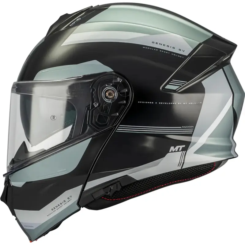 Výklopná helma na motorku MT Genesis SV Raccoon B12 černo-šedá Akce