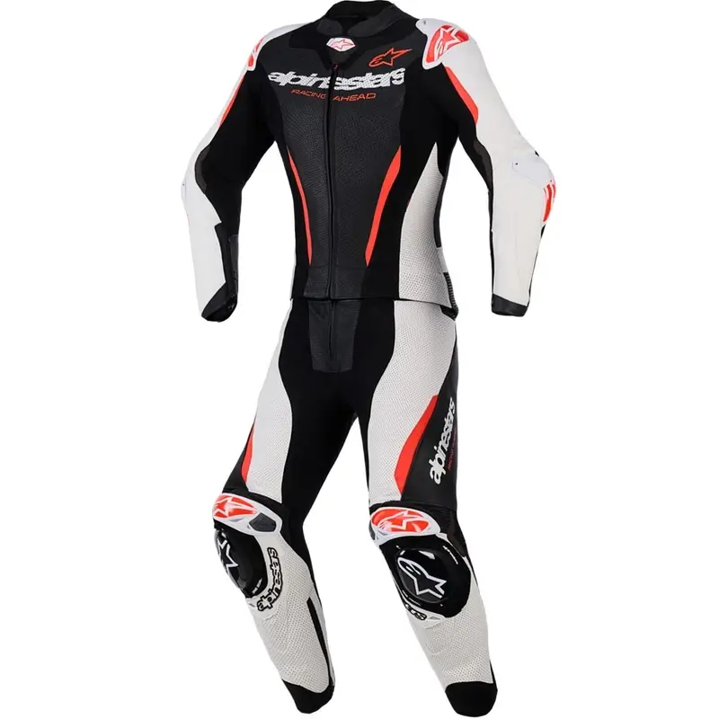 Tovární Cena Dámská dvoudílná kožená kombinéza na motorku Alpinestars Stella GP-R7 černo-bílo-fluo červená