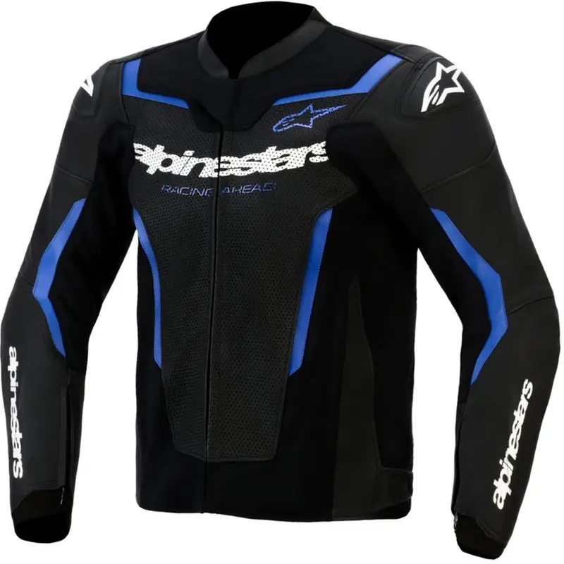 Kožená bunda na motorku Alpinestars GP Force V2 Airflow černo-metalicko modrá Finální Výprodej