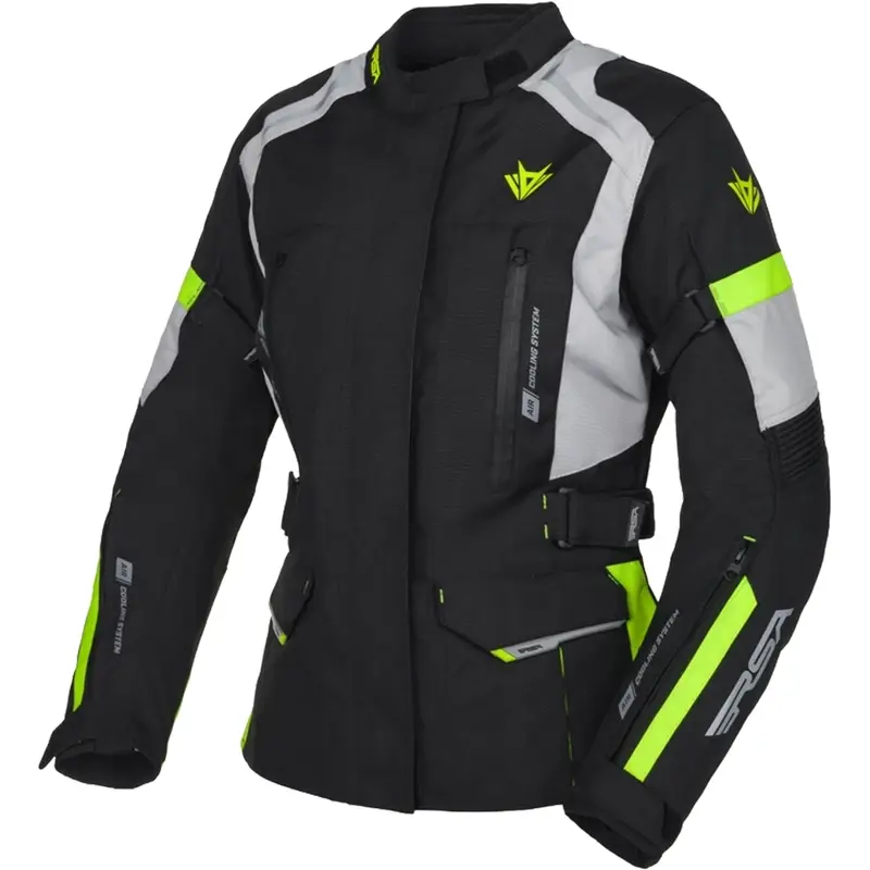 Dámská bunda na motorku RSA EXO 2 černo-šedo-fluo žlutá Aktuální