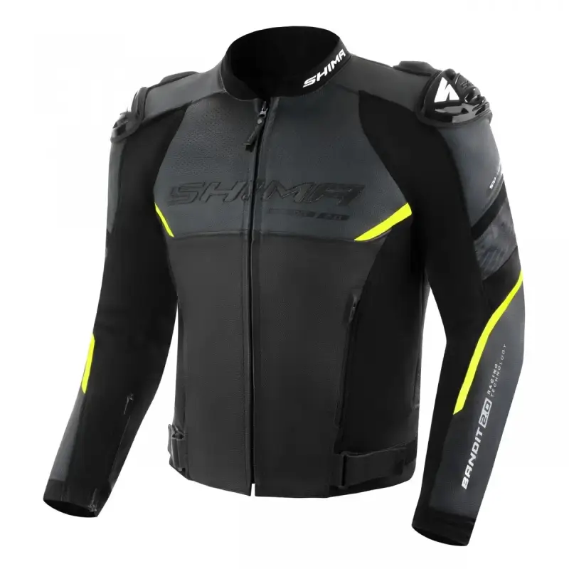 Kožená bunda na motorku Shima Bandit 2.0 černo-bílo-fluo žlutá Levný
