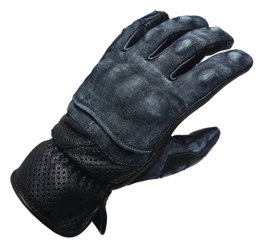 Autentický MBW Pánské kožené moto rukavice Denim modré