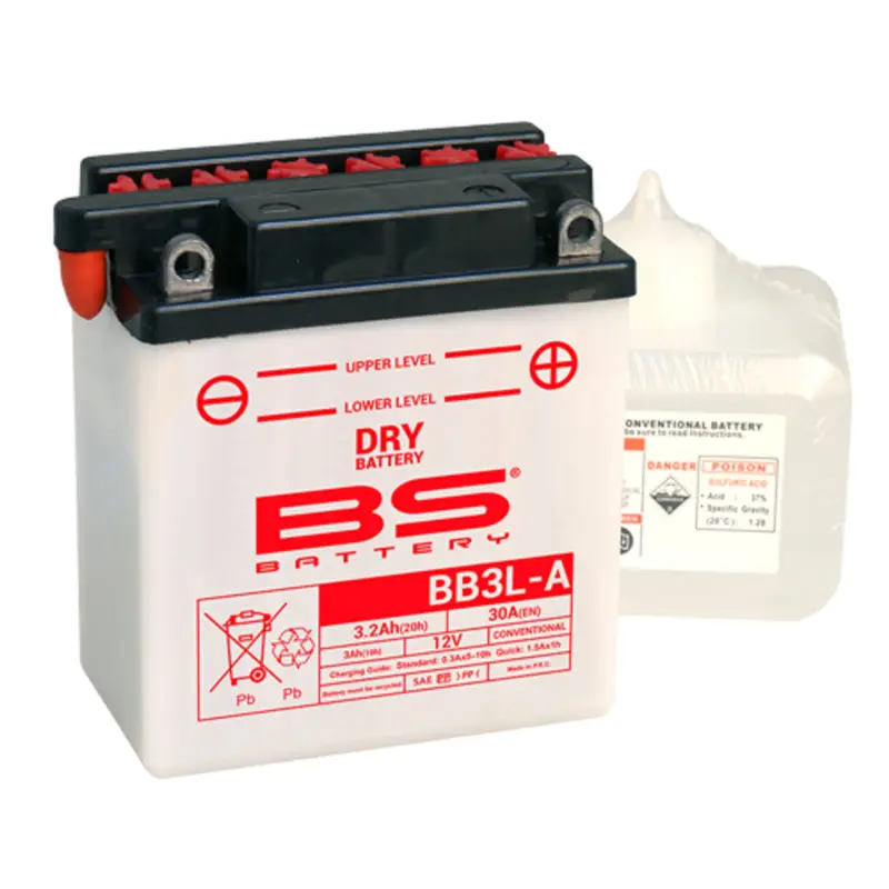 Výprodej Konvenční motocyklová baterie BS-BATTERY BB3L-A Včetně balení kyseliny