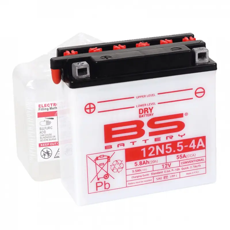 Konvenční motocyklová baterie BS-BATTERY 12N5.5A-3B Včetně balení kyseliny Cenový Hit