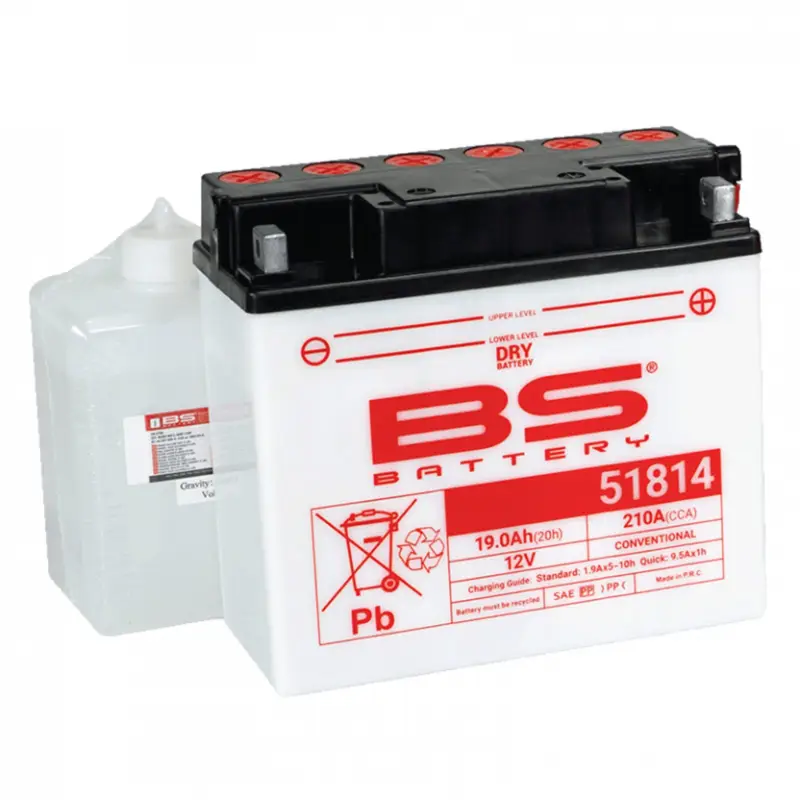 Konvenční motocyklová baterie BS-BATTERY BS51814 (12C16A-3B) Včetně balení kyseliny Autentický