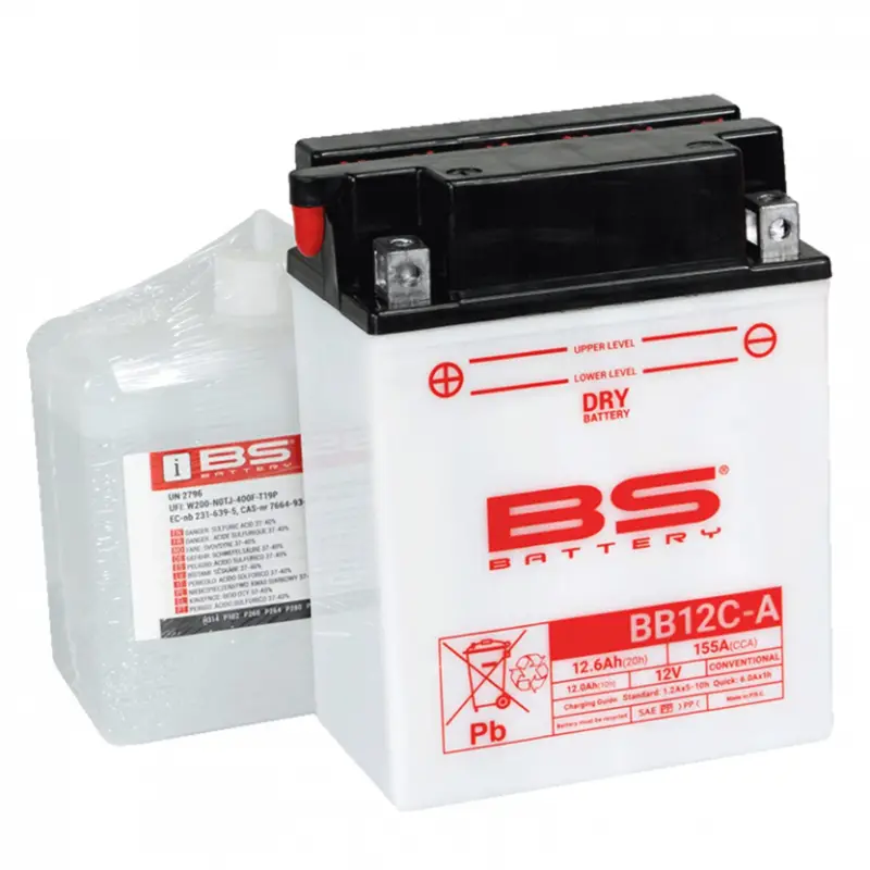 Konvenční motocyklová baterie BS-BATTERY BB12C-A Včetně balení kyseliny Akční Cena