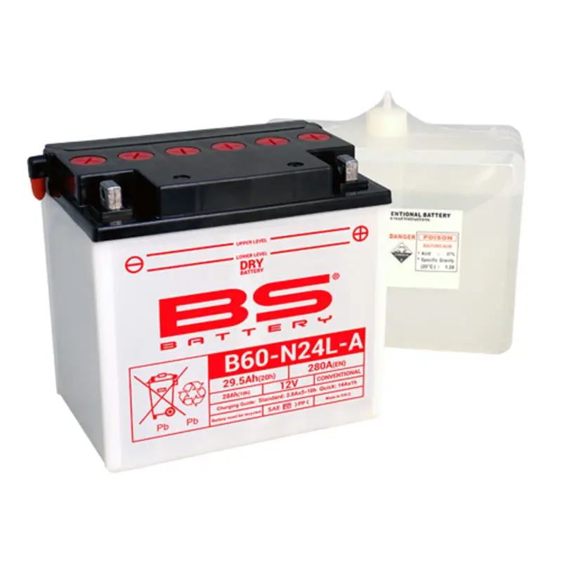 Výprodej Konvenční motocyklová baterie BS-BATTERY B60N24L-A Včetně balení kyseliny