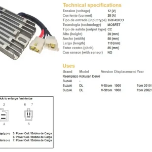 Výprodej DZE regulátor napětí SUZUKI DL 1000 V-STROM 02-12 (35A) (32800-06G01; 32800-06G00) (ESR539)
