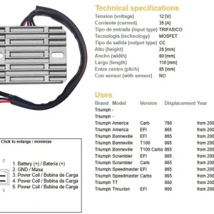 Objednat Nyní DZE regulátor napětí TRIUMPH AMERICA 790/865 02-17; BONNEVILLE 865 02-17; SCRAMBLER/SPEEDMASTER 865 02-17; TT 600 00-03 (T1300889, T1300888) (ESR547)