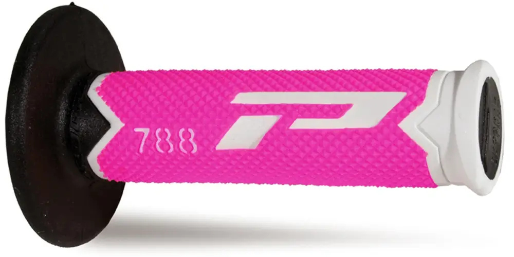 Značkový PROGRIP gripy PG788 OFF ROAD (22+25mm, délka 115mm) barva bílá/růžová fluorescenční/černá (trojsložkové) (788-302) (PG788/13)
