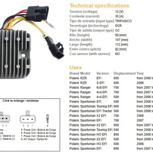 Horká Nabídka DZE regulátor napětí POLARIS SPORTSMAN EFI 500/700/800; RANGER EFI 500/700/800 (12V/35A) (4012384, 4011569, 4011925) (ESR826)