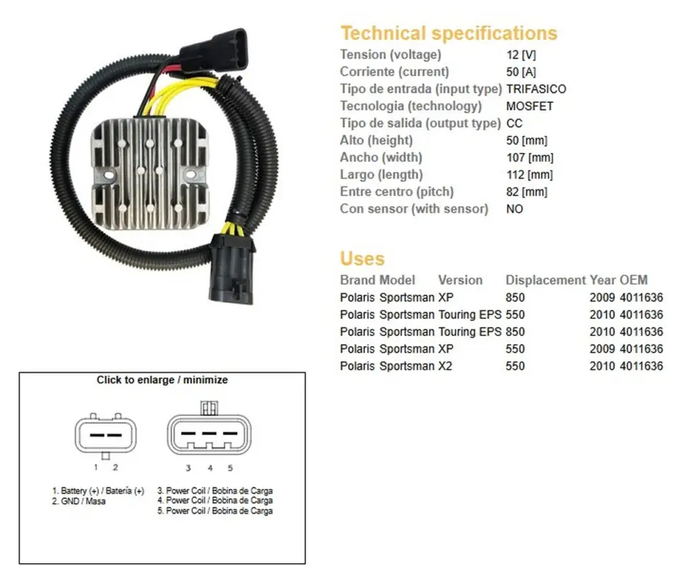 DZE regulátor napětí POLARIS SPORTSMAN 550 09-10, 850 09-10 (40111636) (50A) Vrácení Zdarma