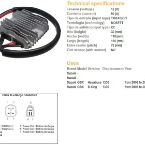 Novinka DZE regulátor napětí SUZUKI GSXR 1300 HAYABUSA 08-12; B-KING 1300 08-12 (50A) (OEM:32800-15H10)