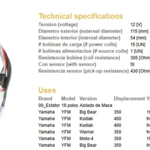DZE stator alternátoru YAMAHA YFM 350 BIG BEAR 95-98, WARRIOR 96-01; KODIAK 400 93-98 (ESG434) (3HN-8510-10-00; 4GB-85510-1) Novinka