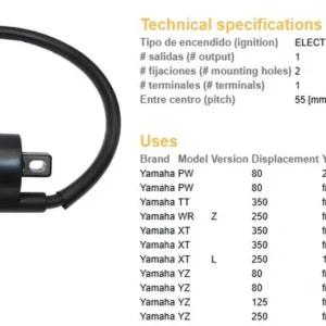 Vysoce Kvalitní DZE zapalovací cívka YAMAHA PW 80 95-03; YZ 80 84-96; YZ 125/250 90-93; XT 250 84; XT 350 85-00; TT 350 86-87