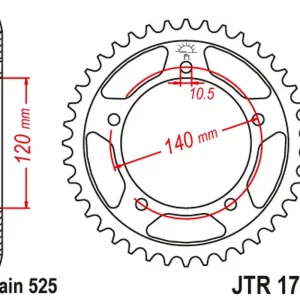JT zadní řetězové kolo 4398 45 SUZUKI GSXR 600 '01-'05, GSXR 750 '06-'10 TRIUMPH 600/650 DAYTONA '03-'05 (439845JT) (řetěz 525) Nakupujte Hned