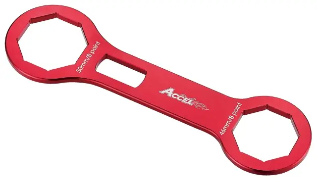 ACCEL servisní klíč na přední odpružení SHOWA 47/48mm, 47/48 SFF pro vyšroubování horní osmihranné matice 50mm (HONDA, KAWASAKI, SUZUKI) barva černá (FCW01) (FCW-01) Sleva