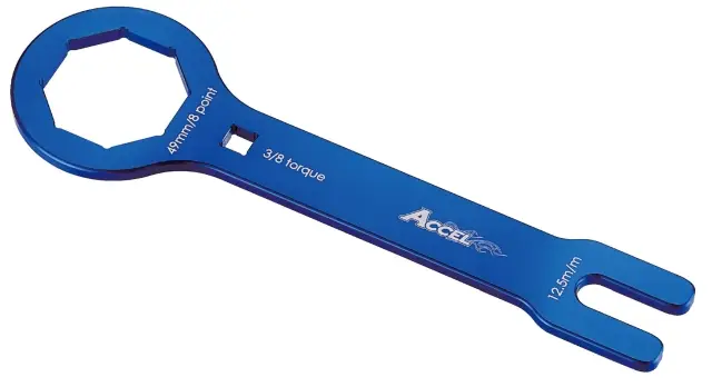 ACCEL servisní klíč na přední odpružení KAYABA (KYB) dvoukomorové olejové a vzduchové 48U/48PSF,PSF2 AIR pro vyšroubování horní osmihranné matice 49mm HONDA, KAWASAKI, SUZUKI, YAMAHA, HUSQVARNA barva černá (FCW02) (FCW-02) Cenově Výhodný