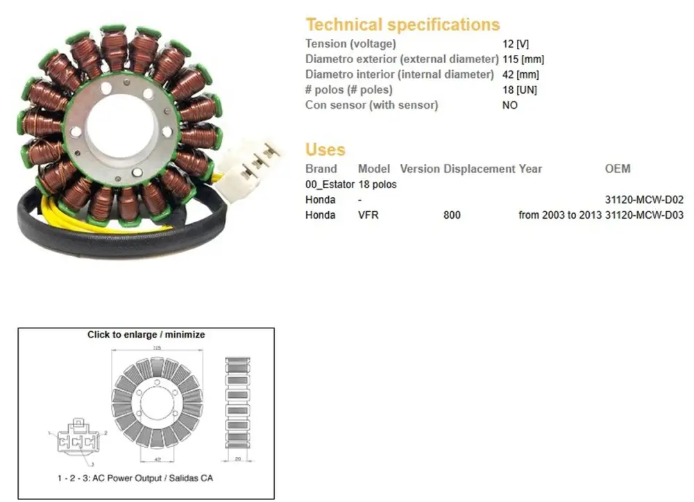 DZE stator (vinutí) alternátoru HONDA VFR 800 03-13 (31120-MCW-D03) Hit Sezóny