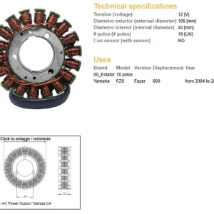 Nízká Cena DZE stator (vinutí) alternátoru YAMAHA FZ6 FAZER 04-09 (5VX-81410-00)