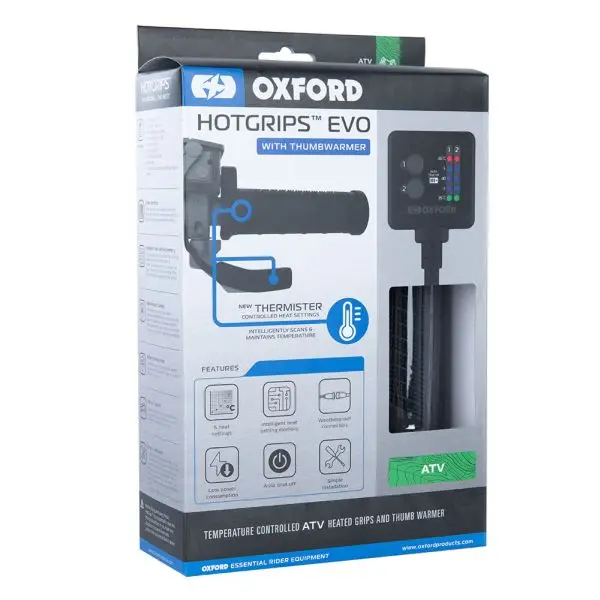 OXFORD gripy vyhřívané na čtyřkolku EVO ATV s ovládacím panelem, termostatem a ohřevem palce na řídítka 22mm délka 120-130mm (EL) Ověřený