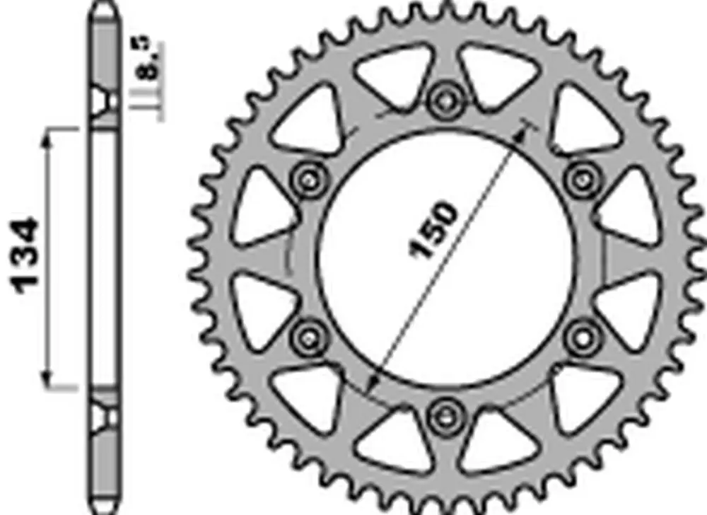 Výprodej PBR zadní řetězové kolo 489 54 C45 KAWASAKI KX/KXF 125/250 '84-'20, KDX 200/220/250 '84-'06 (JTR489.54) (ŘETĚZ 520) (MADE IN ITALY)