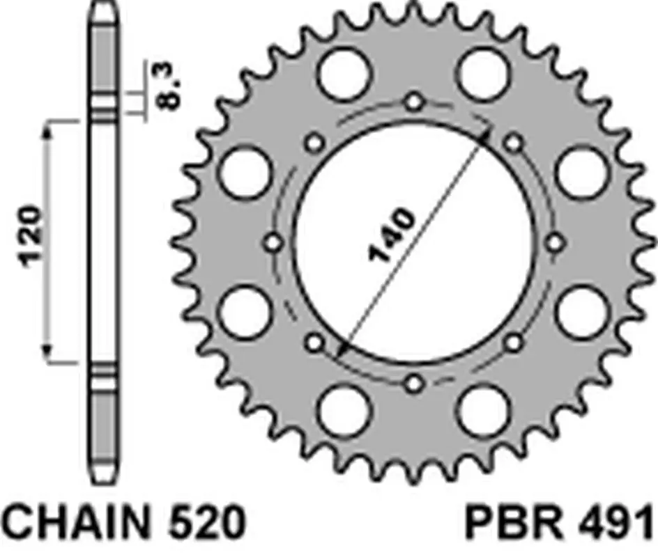 Ověřený PBR zadní řetězové kolo 491 40 C45 KAWASAKI KLE 500 '97-'07, KLR 650 '87-'17, W 800 '18-'20 (JTR487.39) (ŘETĚZ 520) (MADE IN ITALY)