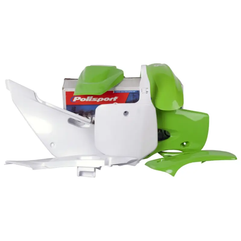 POLISPORT kompletní sada plastů KAWASAKI KLX 110 02-09 v sadě přední tabulka (8661500010) barva zeleno bílá OEM Rychlé Dodání