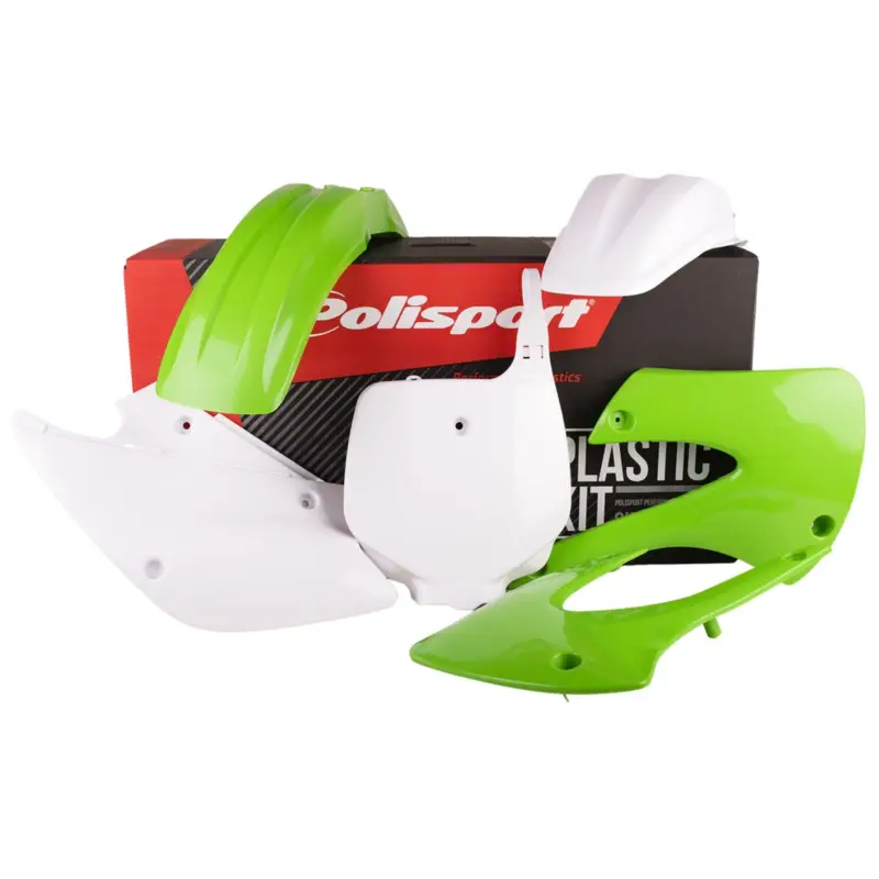 POLISPORT kompletní sada plastů KAWASAKI KX 85 99-13; KX 100/112 99-13 v sadě přední tabulka (8661700007) barva zeleno bílá OEM Expresní Doručení