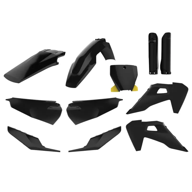 POLISPORT kompletní sada plastů (FULL KIT) HUSQVARNA TC/FC TPI 19-22 v sadě přední tabulka (8666500006) a kryty tlumičů (8398900002) barva černá Omezená Nabídka