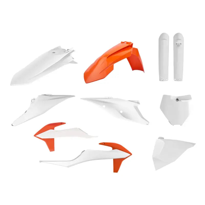 POLISPORT kompletní sada plastů (FULL KIT) KTM SX/SX-F 19-22 v sadě přední tabulka (8666400008) a kryty tlumičů (8398600012) barva oranžová bílá OEM Vrácení Zdarma