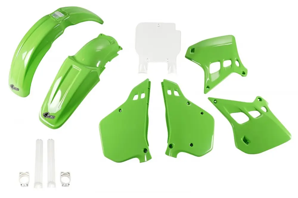 UFO kompletní sada plastů (FULL KIT) s kryty tlumičů KAWASAKI KX 125 90-91, barva OEM (zelená/bílá) (KA196E999) Expresní Doručení
