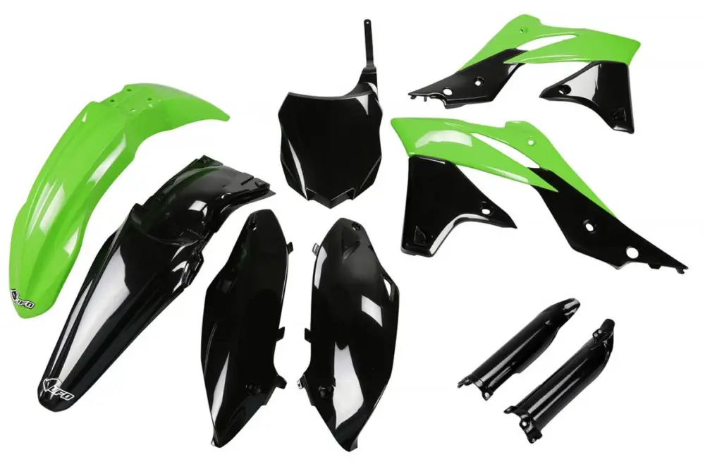 Must-Have UFO kompletní sada plastů (FULL KIT) s kryty tlumičů KAWASAKI KXF 250 13-16, barva OEM 13, (zelená/černá) (KA219E999)