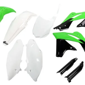 UFO kompletní sada plastů (FULL KIT) s kryty tlumičů KAWASAKI KXF 250 13-16 barva OEM 14-15 (zelená/bílá/černá) (KA221E999) Nízká Cena
