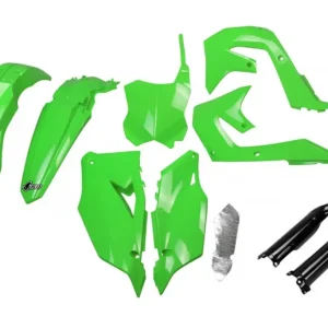 UFO kompletní sada plastů (FULL KIT) s kryty tlumičů KAWASAKI KXF 250 21-24, KXF 450 19-23 barva OEM zelená černá Levný