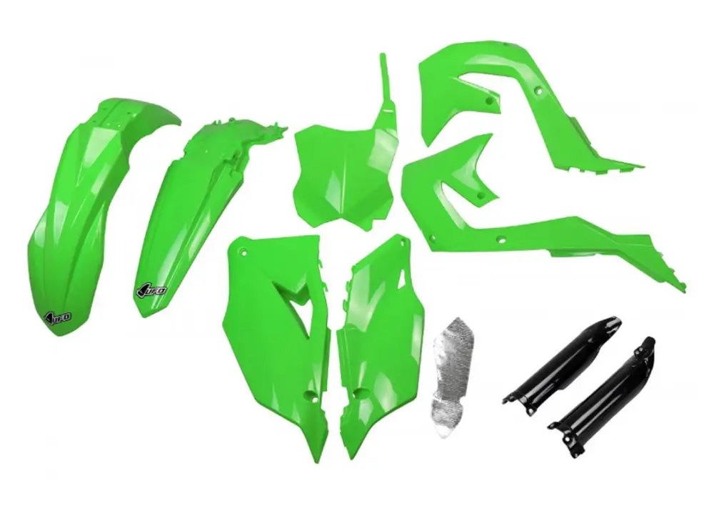 UFO kompletní sada plastů (FULL KIT) s kryty tlumičů KAWASAKI KXF 250 21-24, KXF 450 19-23 barva OEM zelená černá Levný