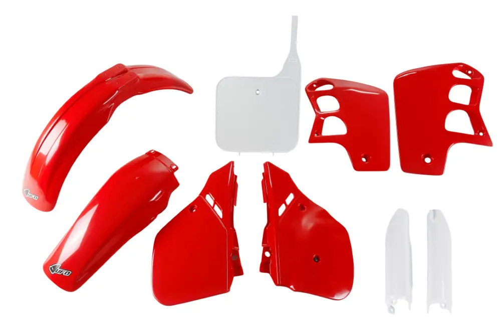 Nízká Cena UFO kompletní sada plastů (FULL KIT) s kryty tlumičů HONDA CR 500 89-90 barva OEM (červená/bílá) (HO091E999)