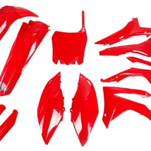 Víkendová Akce UFO kompletní sada plastů (FULL KIT) s kryty tlumičů HONDA CRF 250R 14-17, CRF 450R 13-16 s kryty vzduchového filtru barva červená