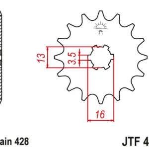 JT řetězové kolečko přední 428 16 SUZUKI DR-Z 50 '19-21', DR-Z 70 '08-18', DS/JR/RM/RG/GT/TS 80 '77-03' (42816JT) Odeslání Ihned