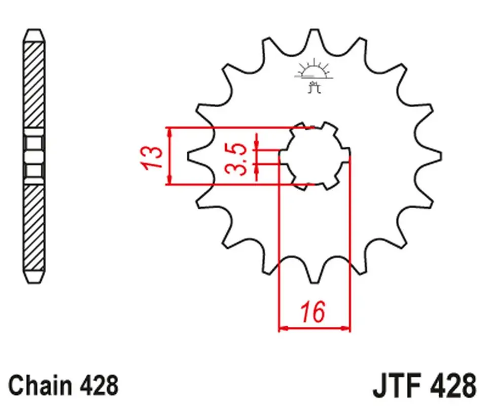 JT řetězové kolečko přední 428 16 SUZUKI DR-Z 50 '19-21', DR-Z 70 '08-18', DS/JR/RM/RG/GT/TS 80 '77-03' (42816JT) Odeslání Ihned