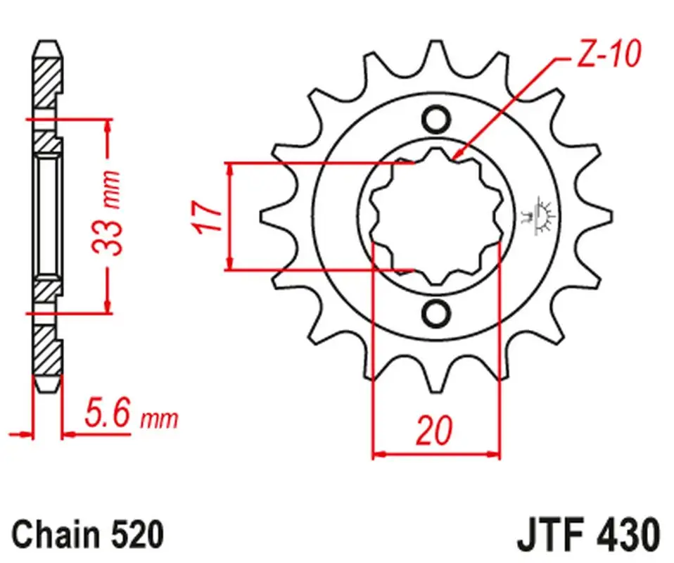 JT řetězové kolečko přední 430 14 KAWASAKI KXF 250 '04-'05, SUZUKI RMZ 250 '04-'05 (43014JT) Bezpečná Platba