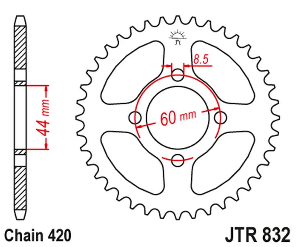 Přímo Od Výrobce JT zadní řetězové kolečko 832 49 YAMAHA DT 50/TY 50 '78-81, DT 50R '97-98, DT 50MX '88- (83249JT) (řetěz 420)